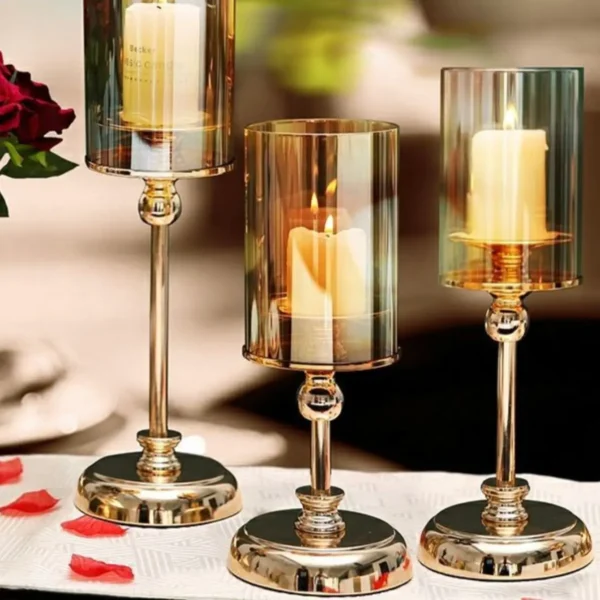 1pc Golden Glass Candle Holders for Pillar Candle Candlestick for Dining Coffee Table Wedding Events Parties Home Decor - Image 2