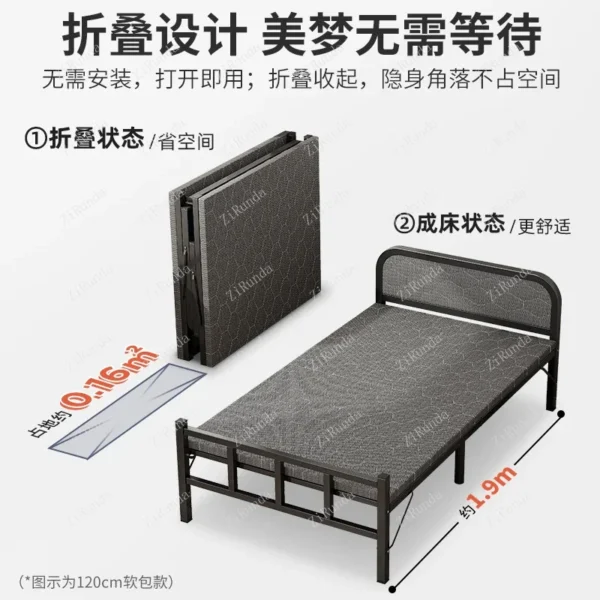 T   Folding bed, easy nap time, nap time, small bed, reinforced iron matching bed set - Image 3