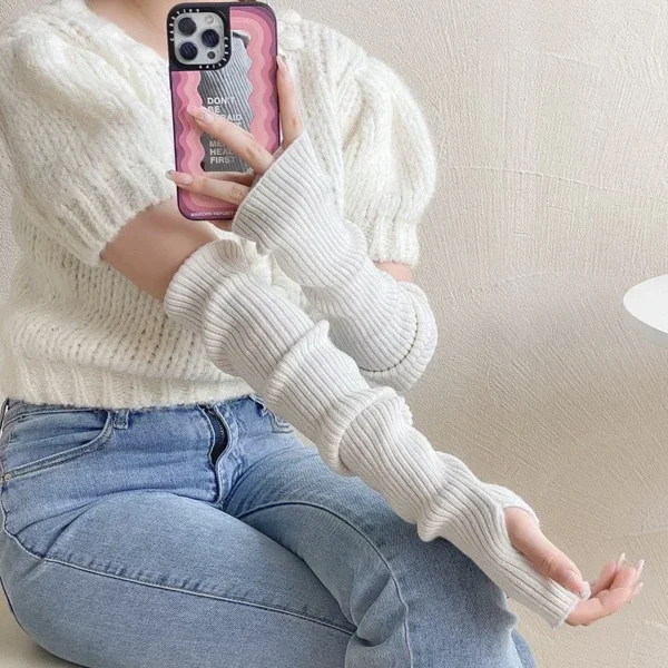 Women Knitted Arm Warmer Long Fingerless Gloves Mitten Winter Y2K Solid Arm Sleeve Fashion Casual Soft Girls Clothes Punk Gloves - Image 4