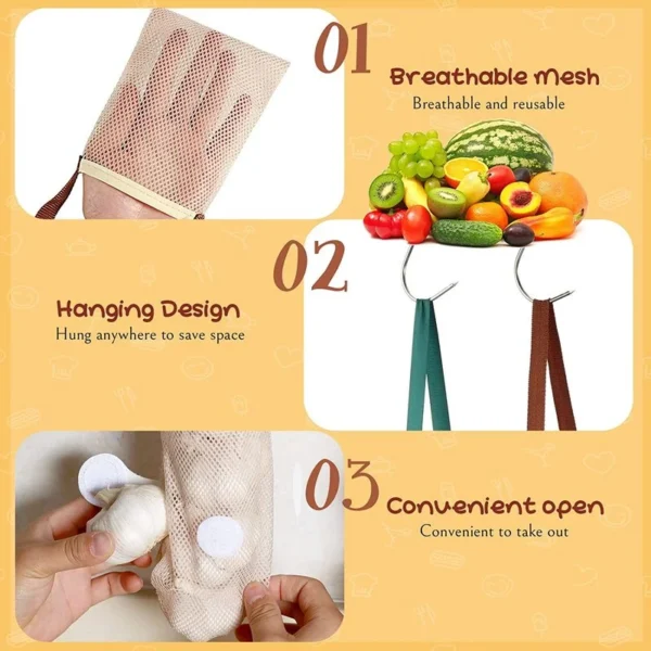 Multi-purpose Kitchen Onion Potato Tomato Hangable Fruit and Vegetable Storage Net Bag Basket Hollow Bag Organize Mesh Bag - Image 5