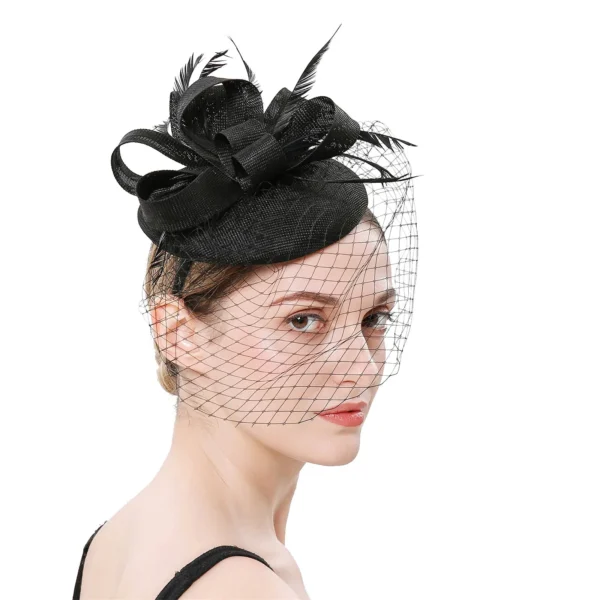 Fascinator Pillox Hat Bridal Wedding Veil Fascinator Mesh Lace Headband Tea Party Feather Fascinator Hats for Women - Image 4