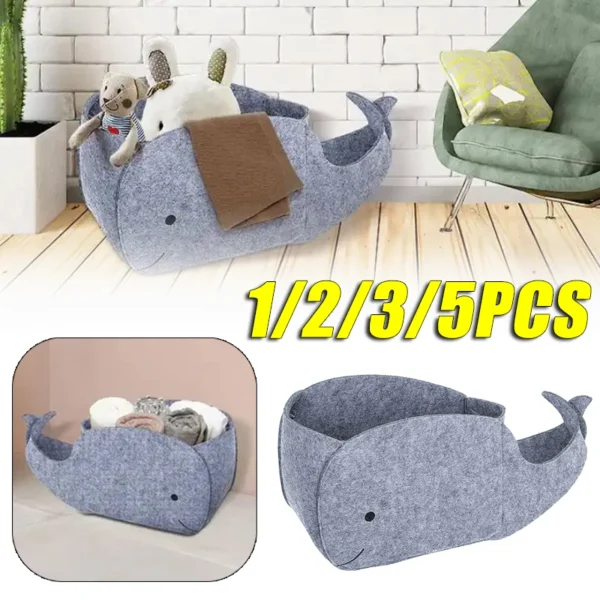 Felt Storage Basket Foldable Cartoon Whale Fabric Storage Basket Clothes Storage Box Snacks Toys Storage Basket Household Goods