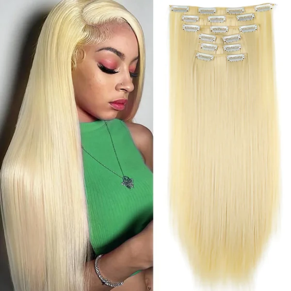 24Inch 16 Clips in Hair Extensions Long Straight Hairstyle Synthetic Blonde Black Hairpieces Heat Resistant False Hair Daily Use - Image 5