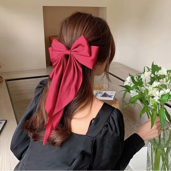 2023 New Women Large Bow Hairpin Summer Chiffon Big Bowknot Stain Bow Barrettes Women Solid Color Ponytail Clip Hair Accessories - Image 5