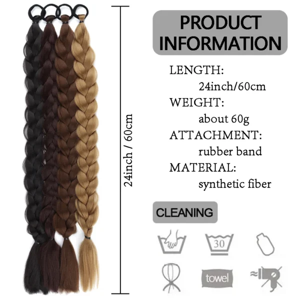 Synthetic Long Twist Braid Ponytail Extensions With Rubber Band 24 Inch Boxing Braided Hair Extensions For Women Daily Use - Image 2