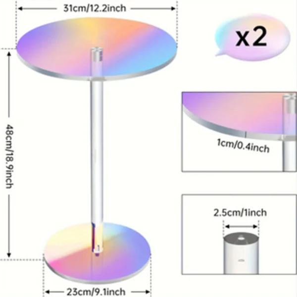 Luxurious Iridescent Acrylic End Table 2PCS, Compact  Versatile Design for Living Room & Bedroom, Sturdy Thick Impact Resistant - Image 2