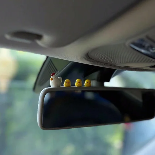 5PC Car interior decoration accessories, cute female cartoon figurines, rear mirror, air outlet, mini yellow chicken - Image 4