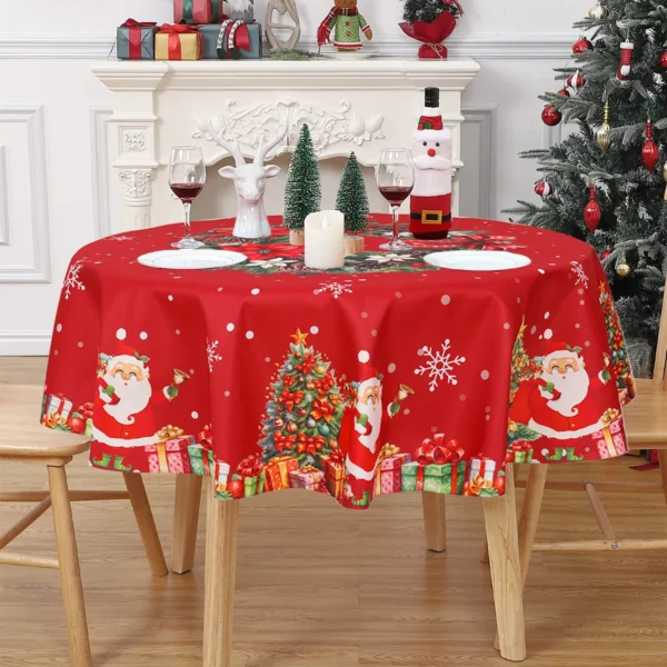 Christmas Polyester Round Tablecloth 2024 Merry Christmas Decoration For Home Xmas Gift Navidad New Year Dining Table Cover - Image 5