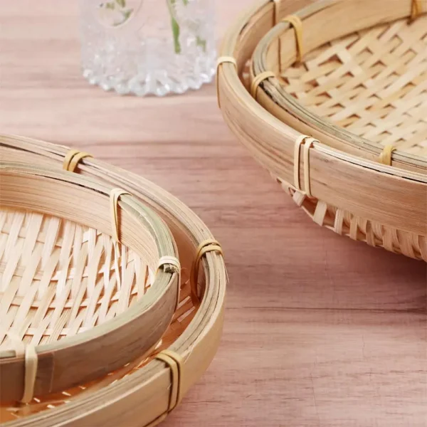 1Pc Natural Bamboo Sieve Handmade Weaving Round Dustpan Unbreakable DIY Decorative Fruit Bread Basket Kitchen Storage - Image 3