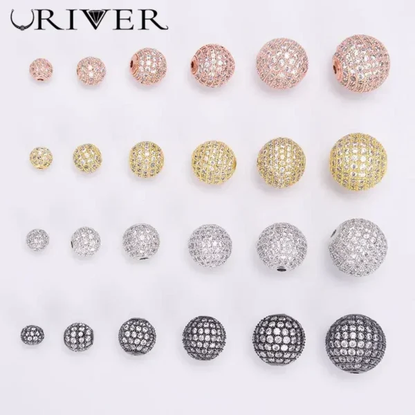 Beads for Jewelry Making Gold Silver Color Accessories Paved Zircon Spacer Bead String Beaded Diy Necklace Bracelet Chain Charms