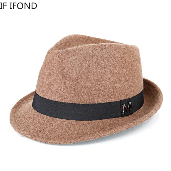 Men Winter Thick Warm Felt Fedora Hats Wool Gentleman Jazz Cap Homburg Male Classical Narrow Brim Top Hat - Image 5