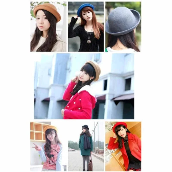 Fashion Winter Hat Fedora Vintage Women Children Trendy Wool Felt Bowler Derby Floppy Hats For Girls Women - Image 4