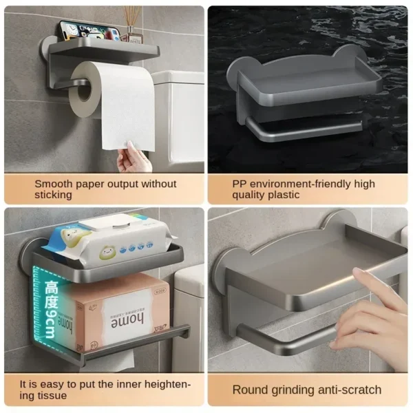 1Pc Toilet Paper Holder Stand Wall-Mounted Toilet Paper Dispenser Kitchen Bathroom Storage Rack for Tissue Box Shelf Phone Holde - Image 6