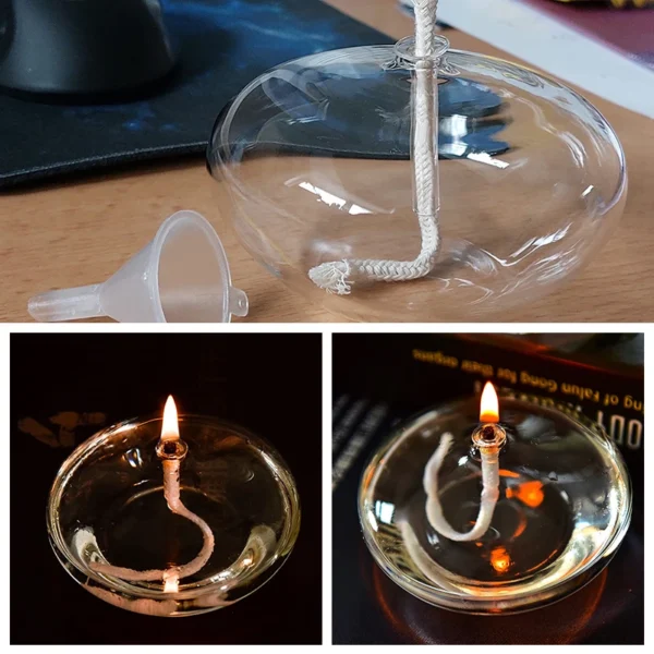 Handmade Oblate Transparent Glass Candlestick Oil Lamp with Wick Dinner Table Candle Rustic Christmas Home Decoration - Image 5