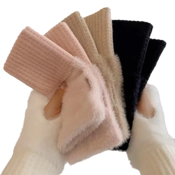 1 Pair Winter Women's Warm Gloves, Half Cut Open Finger Knitted Gloves, Cute and Versatile, Suitable For Outdoor Cycling - Image 6