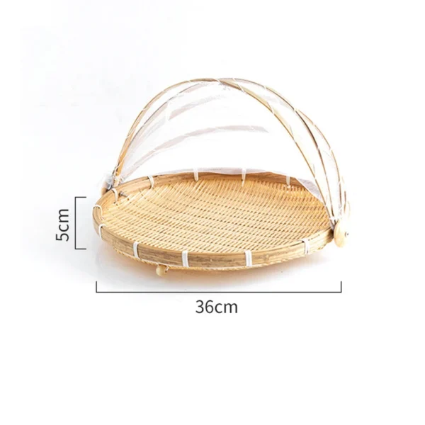 Bamboo Woven Basket Anti-Mosquito Net Fruit Vegetable Basket Dustpan Tent Basket Tray Portable Outdoor Picnic Mesh Net Cover - Image 6