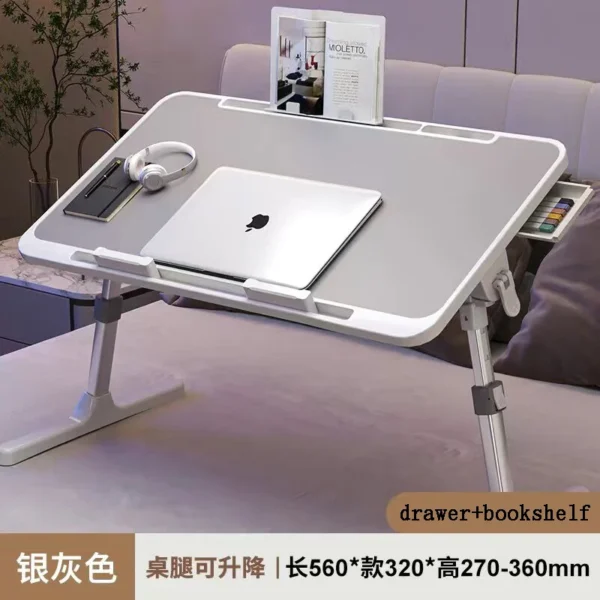 Lift Foldable Laptop Table for Bed Stand Lap Lazy Learning Desk Student Computer Desk for Working Read with Radiator Drawer - Image 6