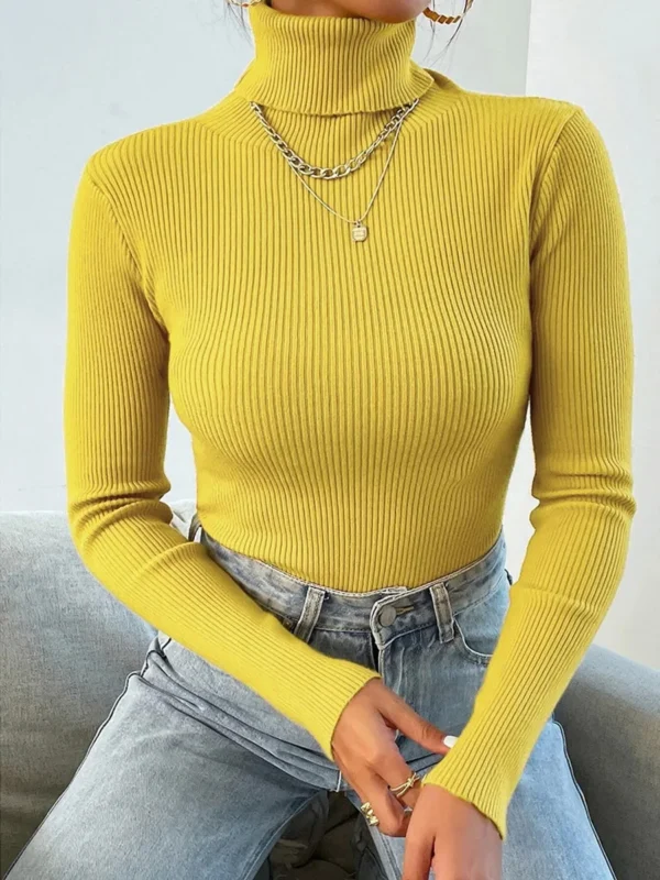 2024 Autumn Winter Women Knit Solid Turtleneck Pull Sweater Casual Rib Jumper Tops Female Home Pullover Y2K Clothing - Image 5