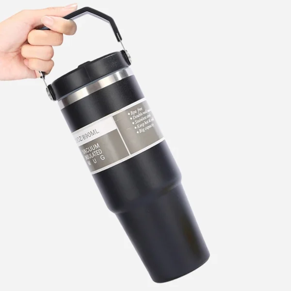 Portable Car Cup Stainless Steel Thermos Cup with Straw & Handle Double Walled Travel Sports Water Bottle Coffee Vacuum Flask - Image 4