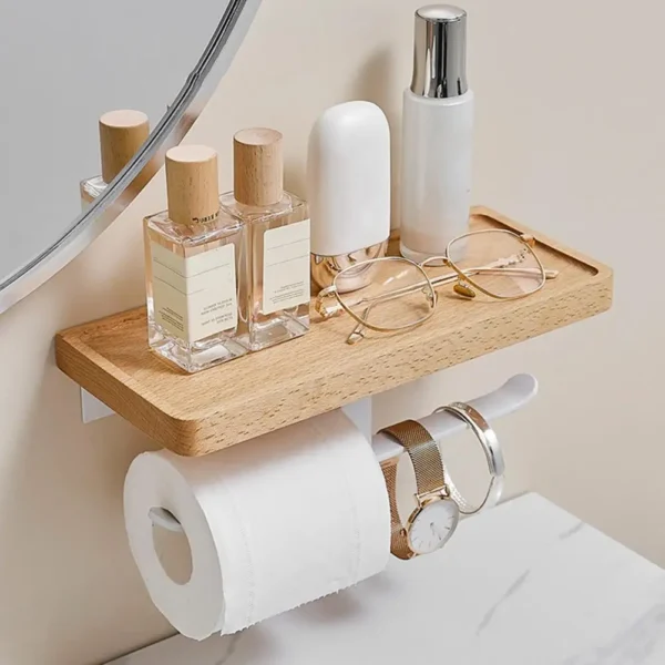 Wooden Tissue Rack Dual Space-saving Durable Hotel Toilet Roll Paper Tissue Holder Bathroom Gadget Accessories - Image 2