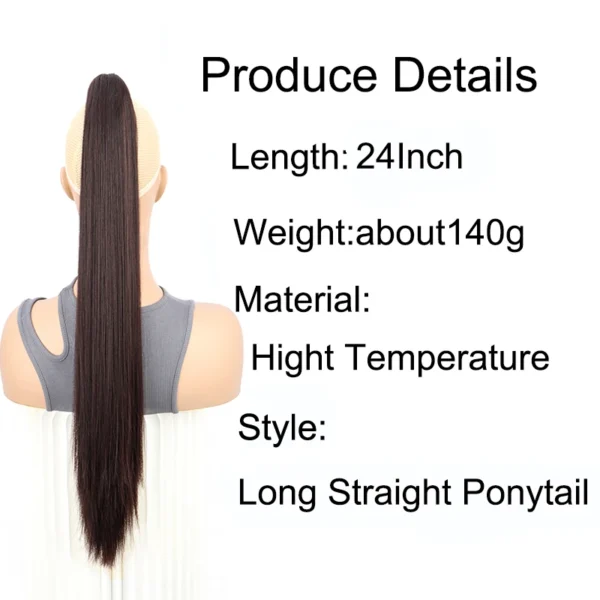 WIGSIN 24Inch Syntheitc Claw Clip On Long Straight Ponytail Hair Extension Black Brown Blonde for Women - Image 4