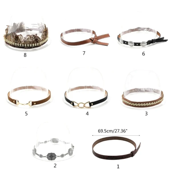 F42F Cowboy Hat Bands Leather Hat Bands For Men Western Hat Belts For Fedora Hat band - Image 6