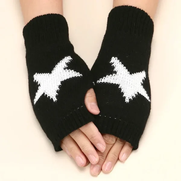 Y2K Black Gothic Women Knitted Warm Half Gloves Autumn Winter Fingerless Gloves Lolita Girls White Lolita Accessories Mittens - Image 3