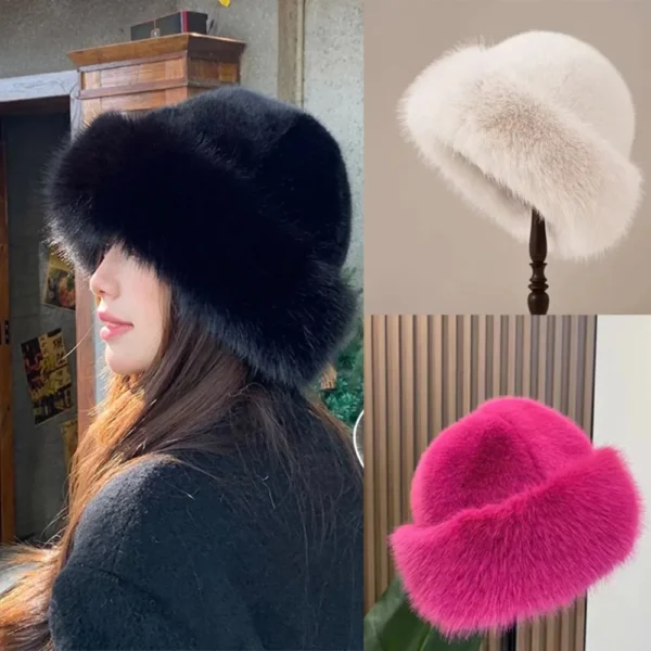 New Fluffy Fur Bucket Hat For Women Plush Fisherman Hat Warm Women's Winter Hat Thicken Cold Snowy Day Panama Cap Chrismas Gifts