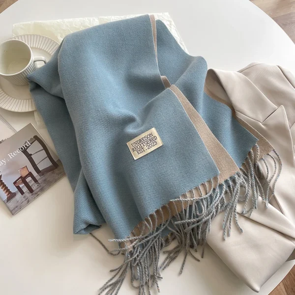 2023 New Fashion Cashmere Scarf Warm Winter for Women Korean Style Knitted Solid Color Double Sided Wraps Neckerchief - Image 4