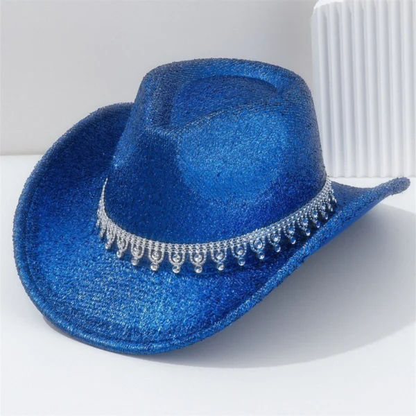 A Lady Western cowboy hat with Rhinestone ribbons sparkled silver jazz hat of all seasons for men to party in retro felt hats - Image 3