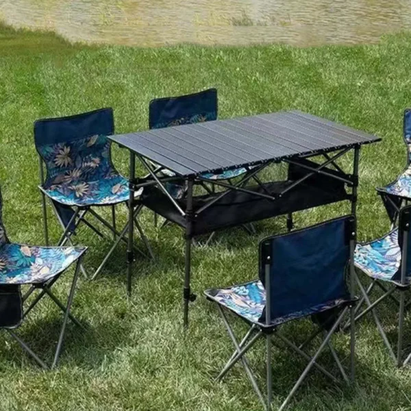 Outdoor Folding Long Table Portable Storage Black Camping Desk Barbecue Easy To Install With Net Bag Light Stable - Image 3