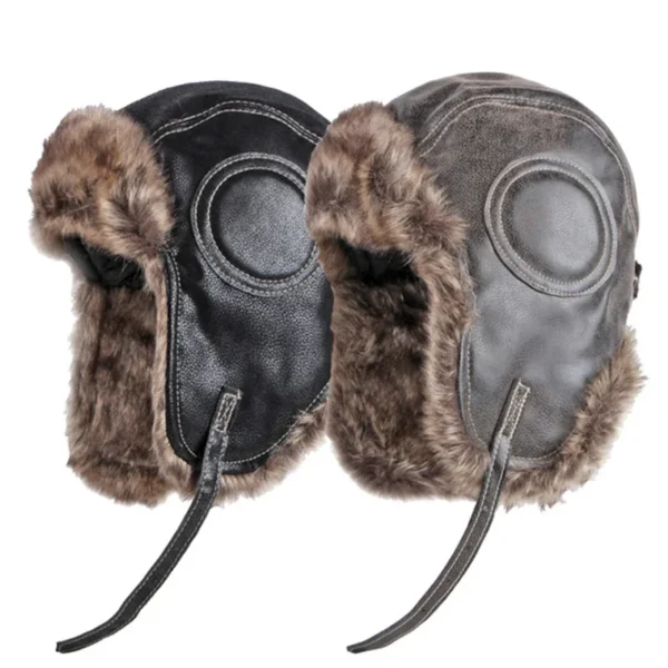 Winter Ushanka Hat Men Women's Pilot Aviator Bomber Trapper Hat Faux Fur Leather Snow Cap with Ear Flaps Pilot Winter Bomber Hat - Image 2