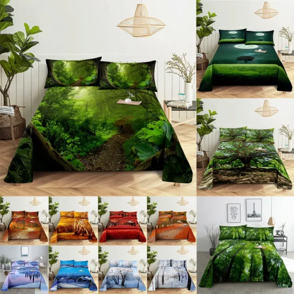 Bed Sheet Pillowcase Bedding Set Linens Cover Senic Queen King Double Size 220x240 Trees for Bedroom Soft Twin Full Single New