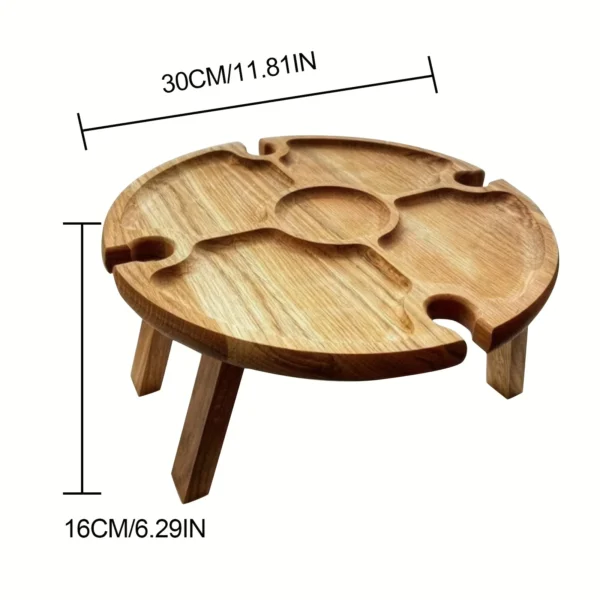 Wooden Outdoor Folding Picnic Table 2 In 1 With Glass Cup Holder Portable Round Fruit Picnic Plate Foldable Desk For Beach Garde - Image 6