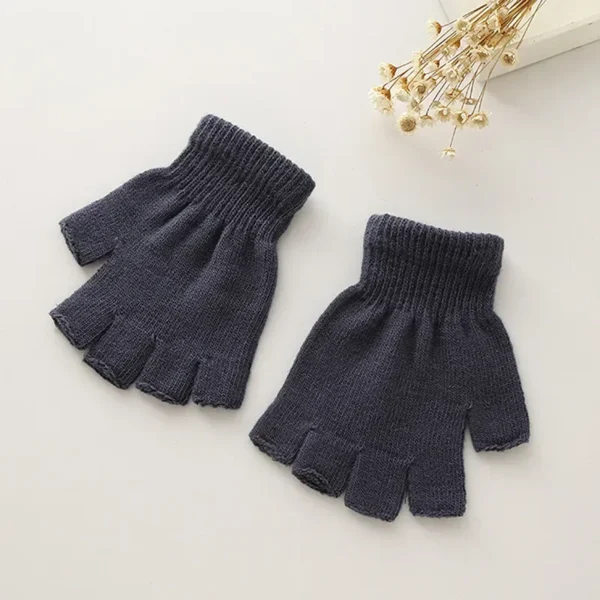 1Pair Unisex Black Half Finger Fingerless Gloves for Women and Men Wool Knit Wrist Cotton Winter Warm Work Mittens - Image 4