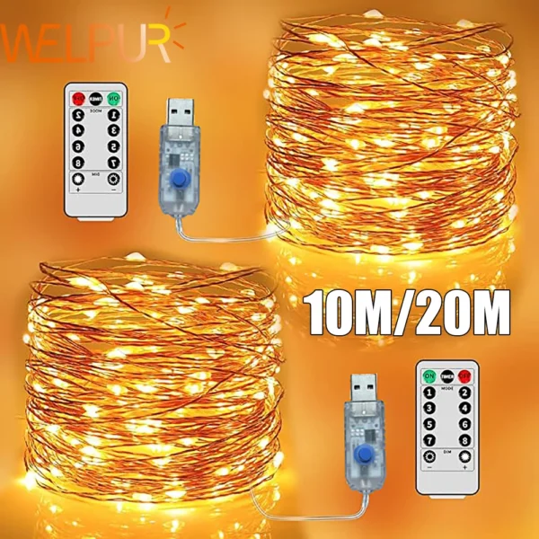 5M/10M/20M USB LED String Lights Copper Silver Wire Garland Light Waterproof Fairy Lights For Christmas Wedding Party Decorative