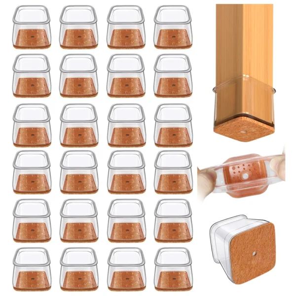 24pcs Square Chair Leg Floor Protectors, Furniture Pads for Hardwood Floors, Furniture Sliders for Chair Legs, Silicone Leg Caps