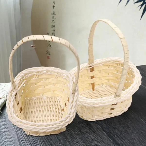 Mini Flower Girls Basket Weaving Wedding Baskets For Flowers Bride/Kids Hand Held Wedding Basket Organizer Basket With Bow - Image 4