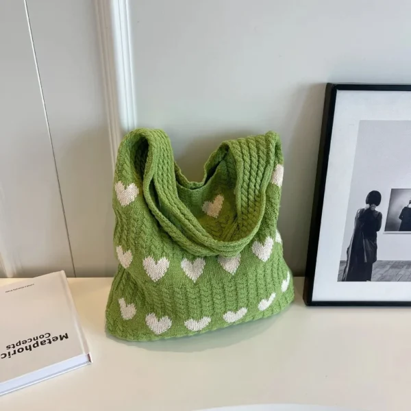 1PC New Knitted Bag Women's Summer Handmade Woolen Knitted Underarm Knitted Bag Love Shoulder Bag - Image 6