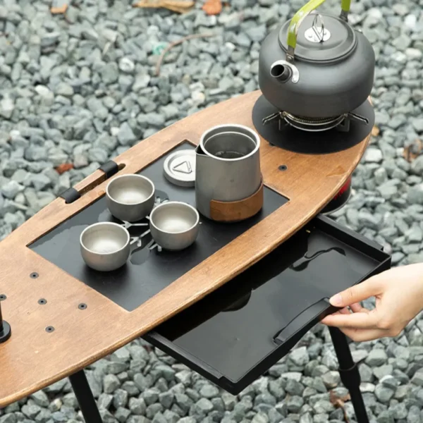 Portable Wood Coffee Table with Storage Bag Folding Creative Tea Desk Light Stand Camping Picnic Table for Outdoor Beach Hiking - Image 5