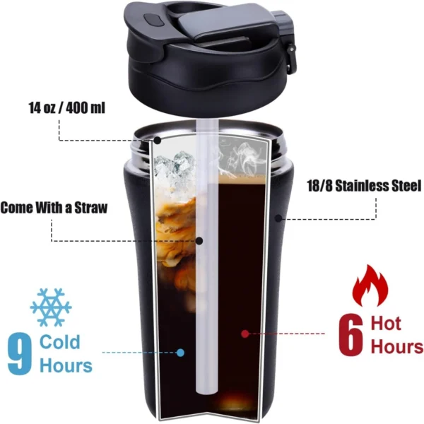 Travel Coffee Mug Vacuum Insulated Bottle Spill Proof with Lid Straw Reusable Tumbler Keep Hot/Ice Coffee Tea Car Thermos Cup - Image 5