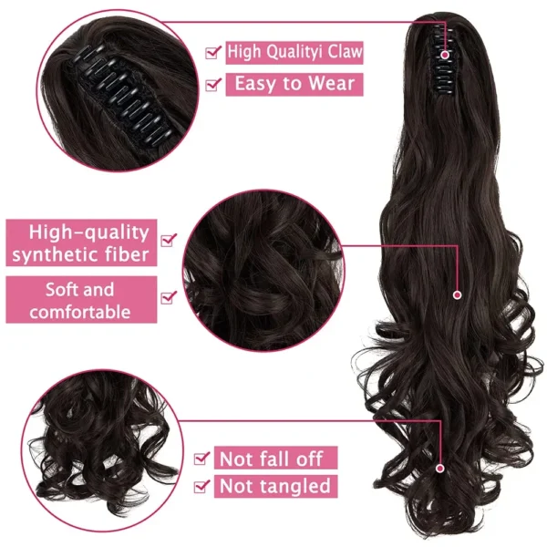 24inch Synthetic Multicolor Horsetail Extensions Very Long And Fluffy Wavy Heat Resistant For Women Curling Pieces - Image 2