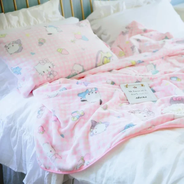 Sanrio Cute Hello Kitty Blanket Warm Flannel Blanket Pillowcase Japanese Style Pattern Printing Blanket Bedspread Bedroom Girl - Image 6