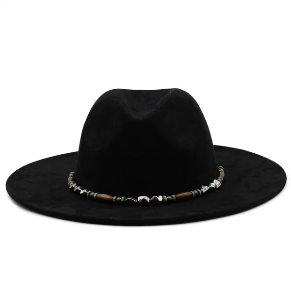 Fashion Women Men Pork Pie Hat Dad Suede Flat Fedora Hat Lady Gentleman Gambler Panama Trilby Hat With Fashion band Size 58CM - Image 2