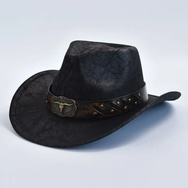 Men Women Western Cowboy Hats Faux Leather Vintage Gentleman Cowgirl Jazz Hats Sombrero Hombre - Image 3