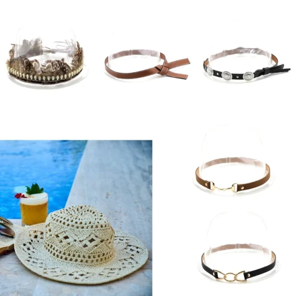 F42F Cowboy Hat Bands Leather Hat Bands For Men Western Hat Belts For Fedora Hat band - Image 3