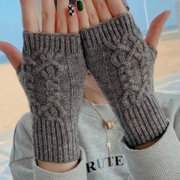 Women's half finger gloves are soft and warm in winter, with wool like knitted arm gloves and neutral black and white gloves - Image 4