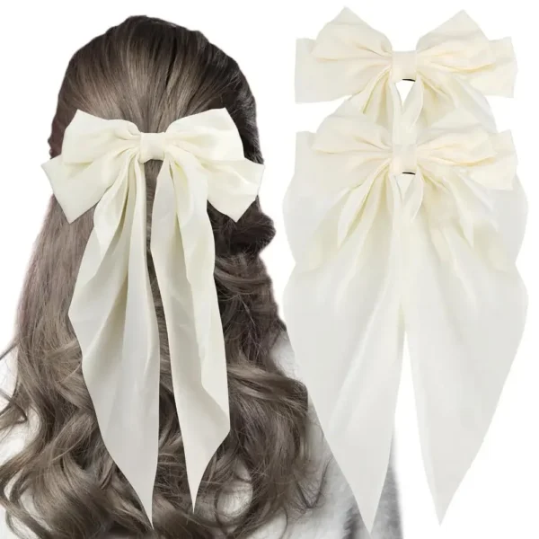 1/2Pcs Elegant Bow Ribbon Hair Clip Women Fashion Solid Bowknot Satin Hairpin Barrettes Girls Ponytail Clip Hair Accessories - Image 4