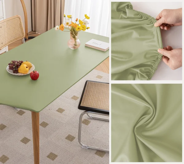 Solid Color PU Elastic Tablecloth Custom Square Round Table Cover Waterproof Dinning Table Cloth Protector Desk Mat For Students