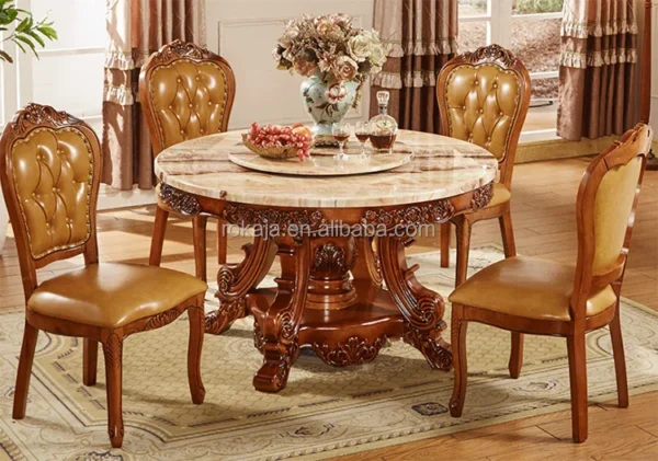 Dinning Room Set With Marble Top Dining Room Furniture Luxury Dining Table Set 6 Seater With Chairs Royal Round Dining Table - Image 4